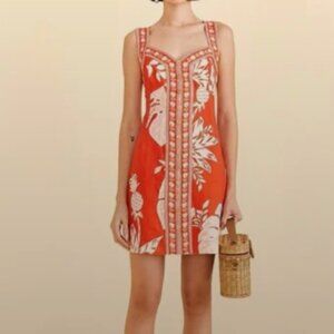 Farm Rio Red White Linen Monsteras Mini Dress XS